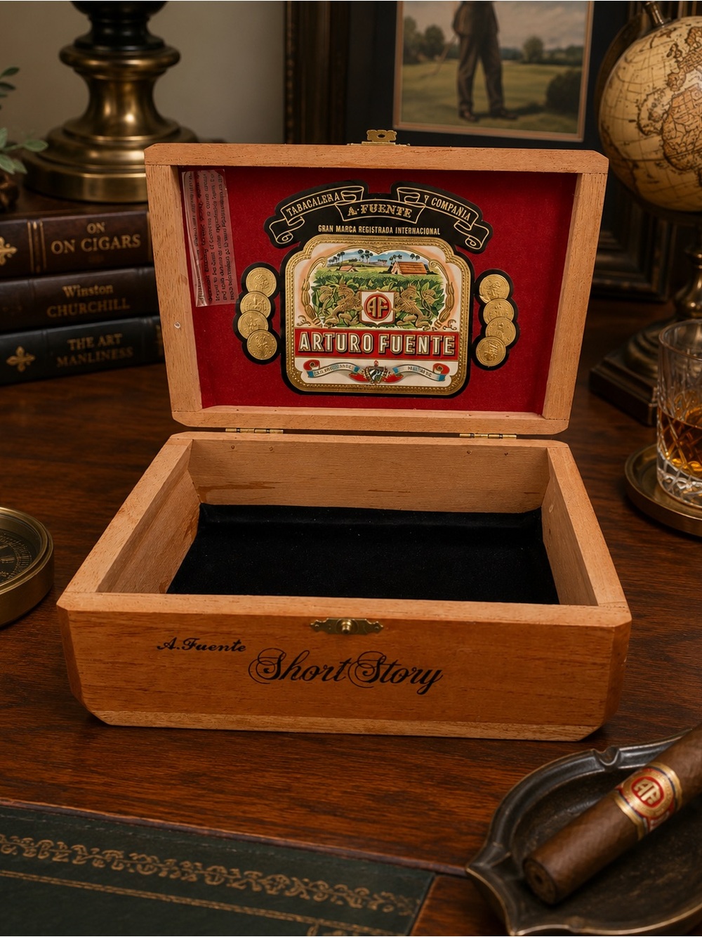 Arturo Fuente Short Story Cedar Wood Empty Cigar Box Lined Collector Case
